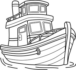 Boat cartoon coloring book page