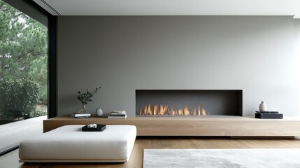 Modern Minimalist Living Room with Fireplace