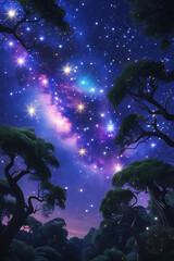 a vibrant constellation sprawled across the starry night sky above a lush, dense forest, created by generative ai