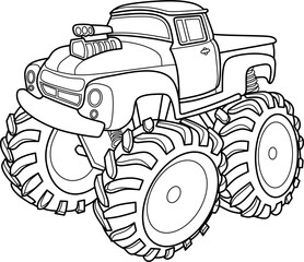 Monster truck cartoon coloring book page