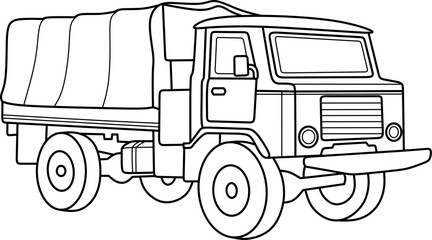 Military truck cartoon coloring book page © Berti