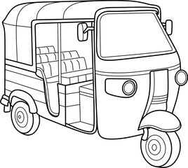 Rickshaw cartoon coloring book page