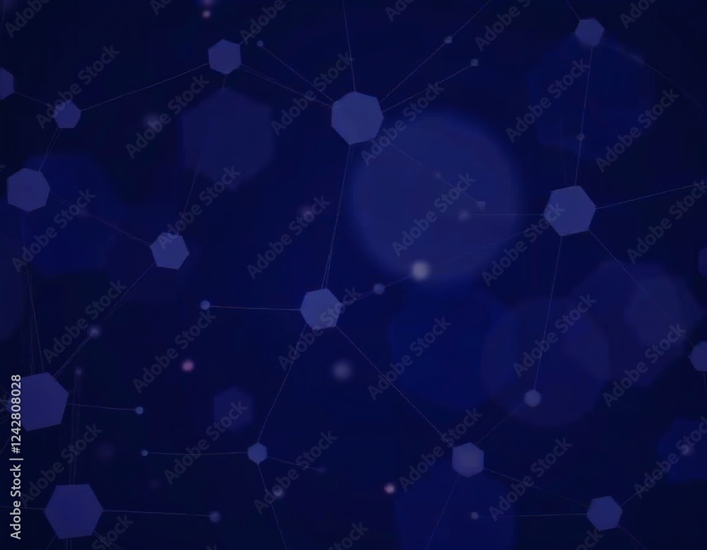 Poster ai image featuring an interconnected network of geometric shapes on a deep blue backdrop, ideal for 