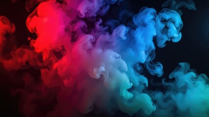 Fototapeta premium Viscous multicolored smoke swirling around a dimly lit room on a black background, multicolored smoke, glowing haze, eerie atmosphere