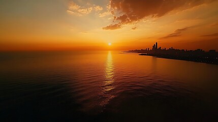 Naklejka premium City Skyline Sunset Over Lake Michigan