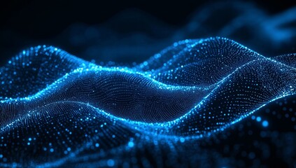 Blue digital wave flowing, dark background, tech concept
