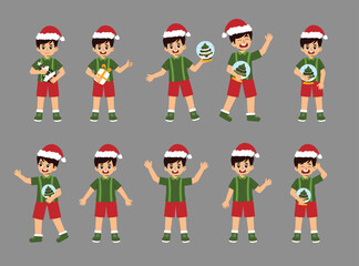 Christmas boy illustrations with festive spirit and holiday gifts, perfect for seasonal decorations and greetings © ren