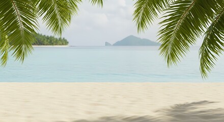 Fototapeta premium Tropical Beach Scene with Palm Trees and Ocean View