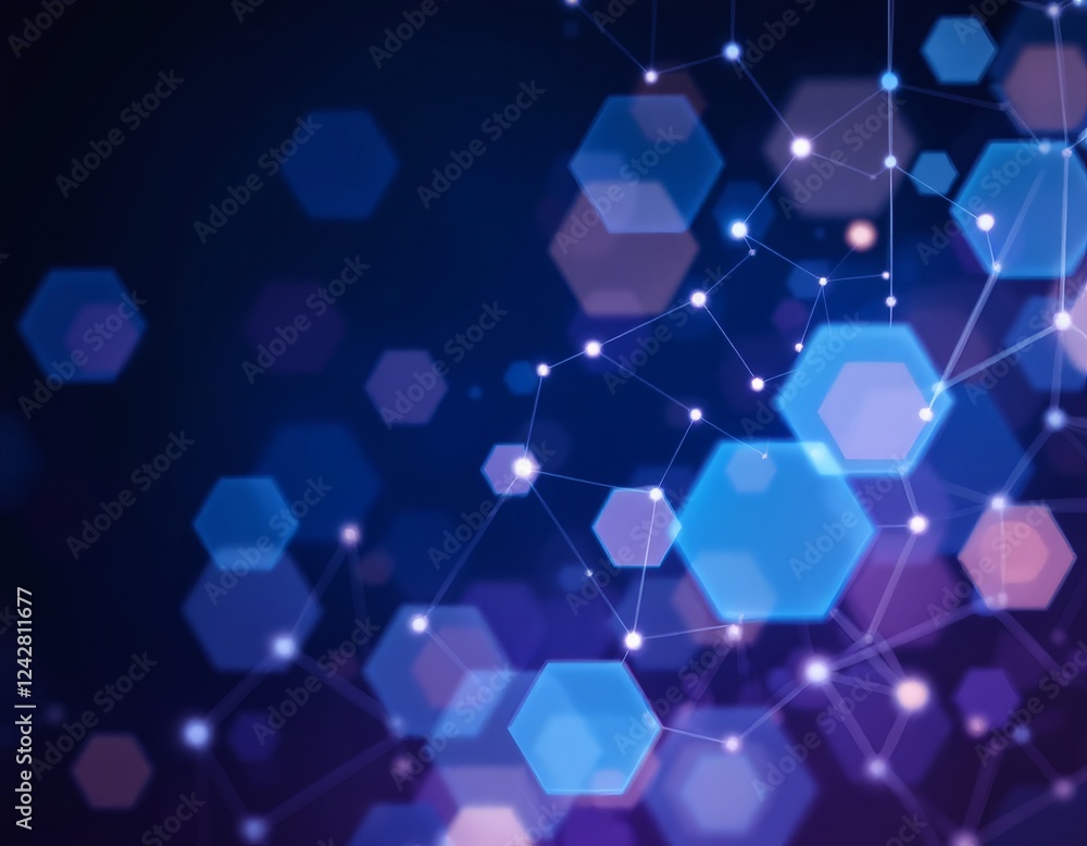 Poster ai image dark abstract background with blue and purple hexagons and connecting lines, suggesting mod