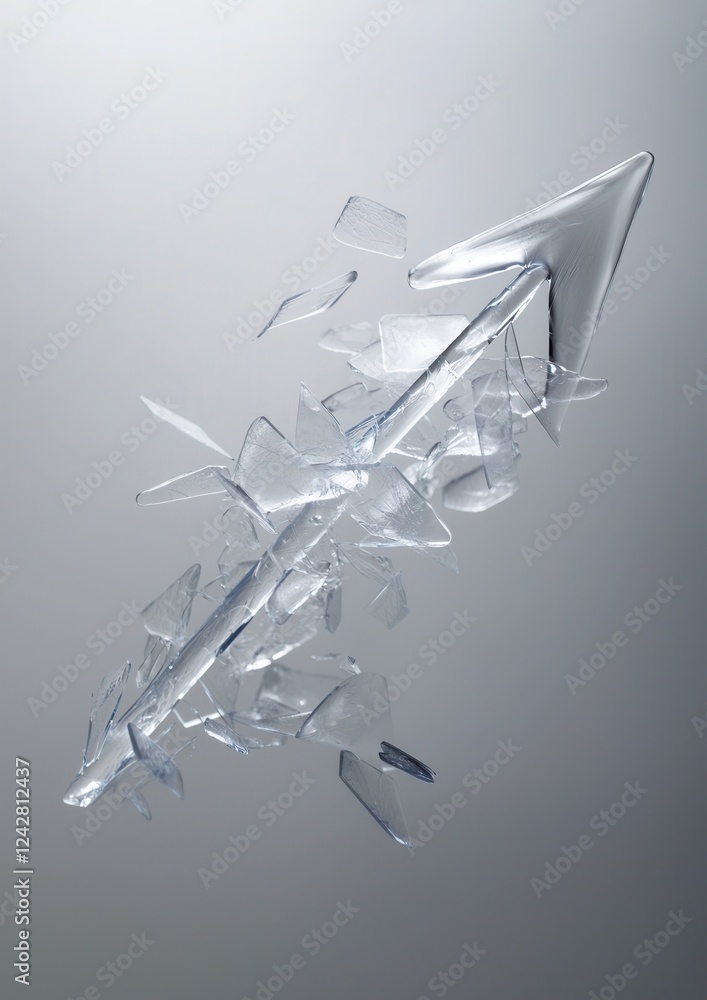 Poster 3d rendering of an airplane made of shattered glass. the airplane is in the center of the image, wit