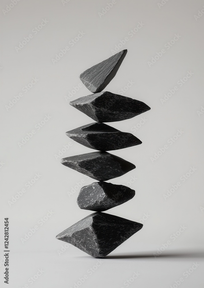 Aufkleber photograph of a stack of six black stones arranged in a pyramid-like structure. the stones are of di