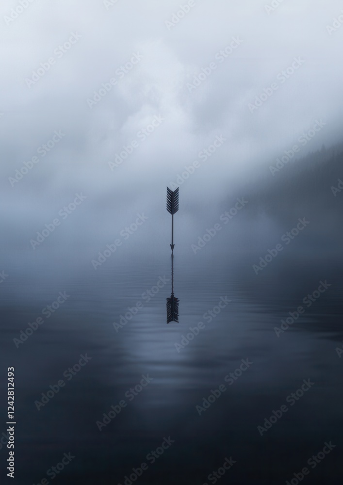 Poster photograph of a single arrow pointing towards the right side of the frame. the arrow is in the cente
