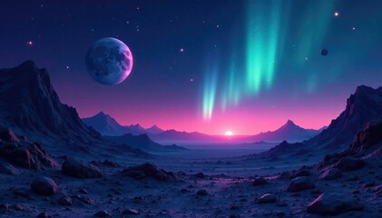 Glowing Martian night sky with stars and aurora, Stars, Night, Sky