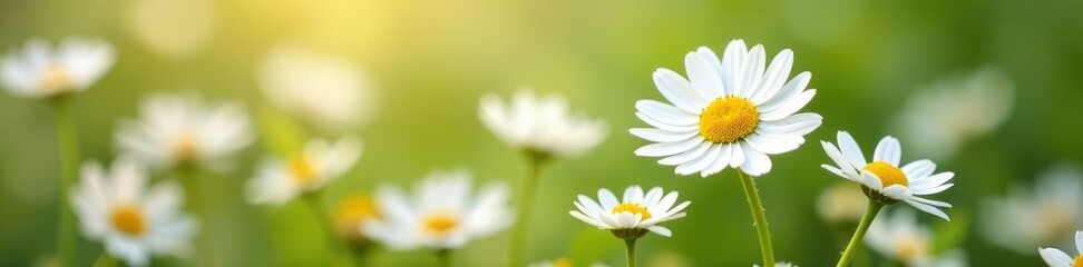 Obraz premium Delicate white chamomile flowers swaying in the breeze, floral arrangement, soft focus, wildflowers