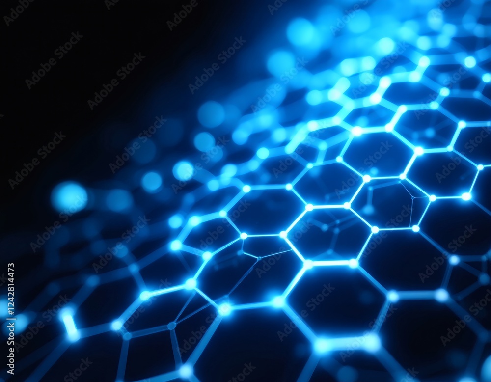 Aufkleber ai image close-up of luminous blue hexagonal network, symbolizing connectivity, data flow, and advan