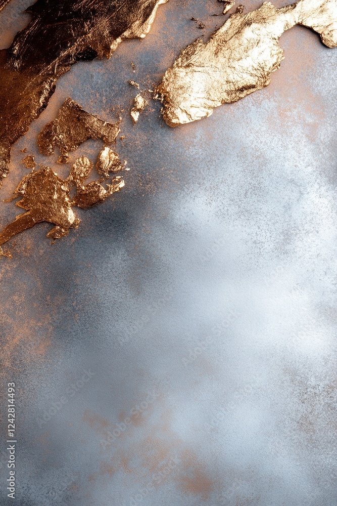 Poster this artwork features a distinctive border created with smoky textures in gold, silver, and bronze t