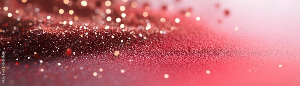 Poster a striking red gradient showcases a whimsical display of fine gold glitter particles concentrated at