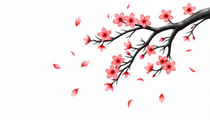 Naklejka premium Plum blossoms in wind on minimalistic white background
