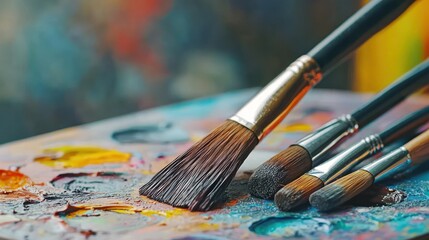 Fototapeta premium Paintbrushes on a Colorful Palette