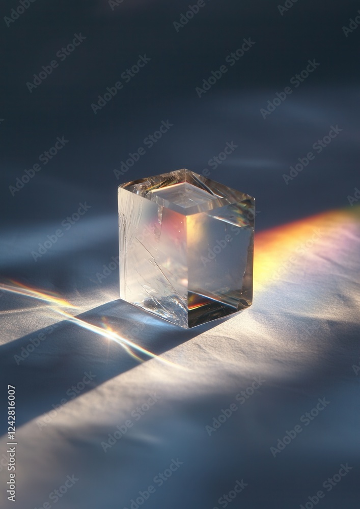 Aufkleber photograph of a cube made of transparent glass. the cube is placed on a blue surface with a gradient