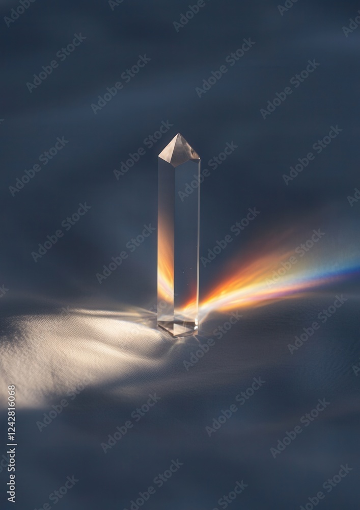 Poster 3d rendering of a crystal point on a dark blue background. the crystal point is in the center of the