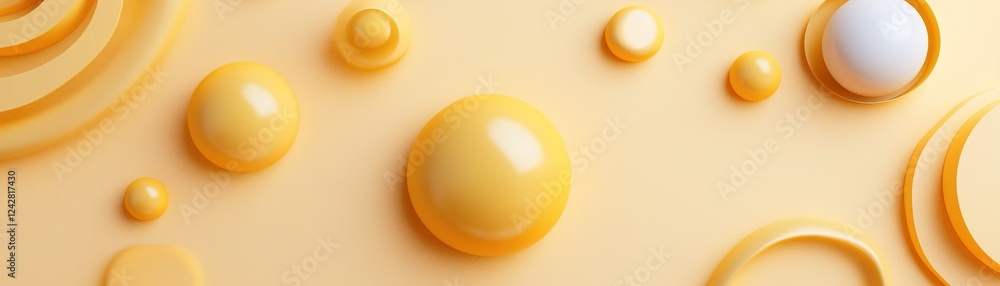 Poster a dynamic composition features a vibrant yellow backdrop adorned with minimalistic abstract shapes i