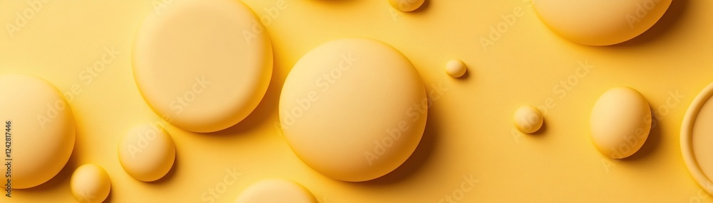 Poster a bright yellow background showcases various abstract shapes in shades of yellow, creating a harmoni