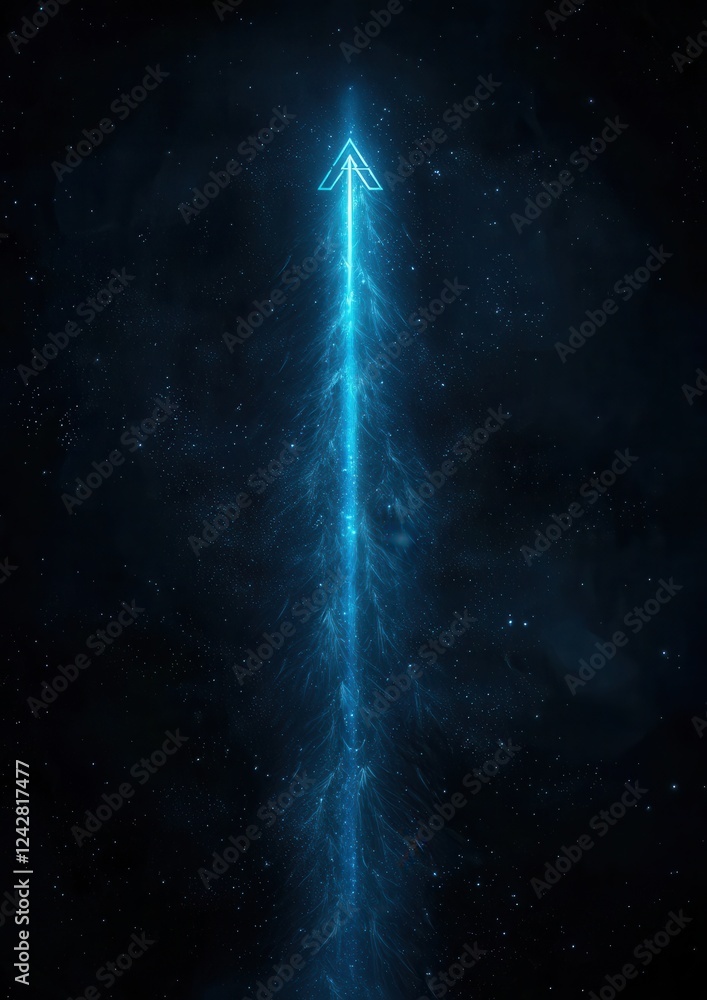 Poster digital illustration of a blue lightning bolt in the center of a black background. the lightning bol