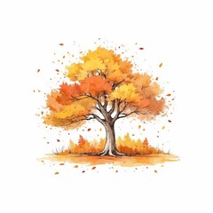 Watercolor Autumn Landscape with Vibrant Trees and a Serene River