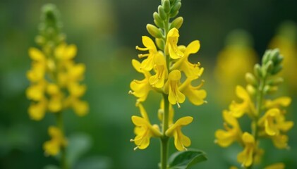 Yellow flowers bloom on salvia glutinosa stems, salvia, stem, herb