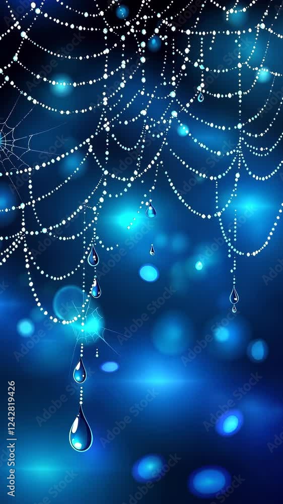 Poster delicate water droplets create a stunning web display against a blue background in this enchanting s
