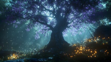 Fototapeta premium mystical tree of life with a cosmic nebula on the background