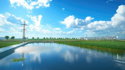 Obraz premium Industrial Water Treatment Facility Under Blue Sky