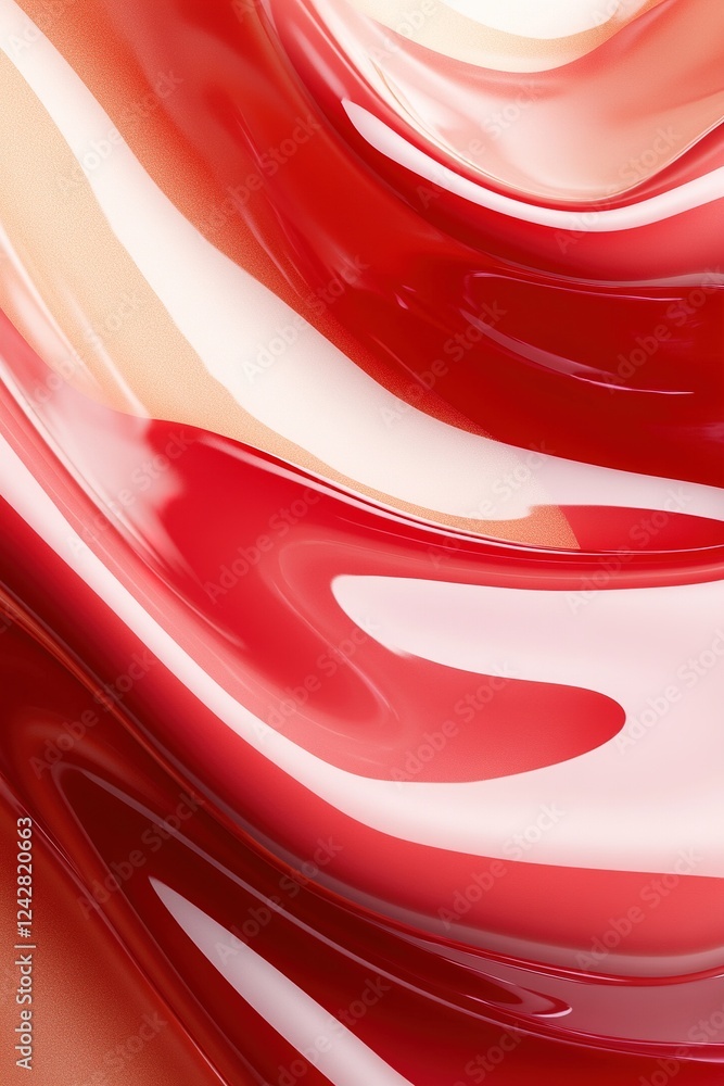 Poster fluid forms in glossy red and yellow tones create a captivating abstract composition. subtle gradien