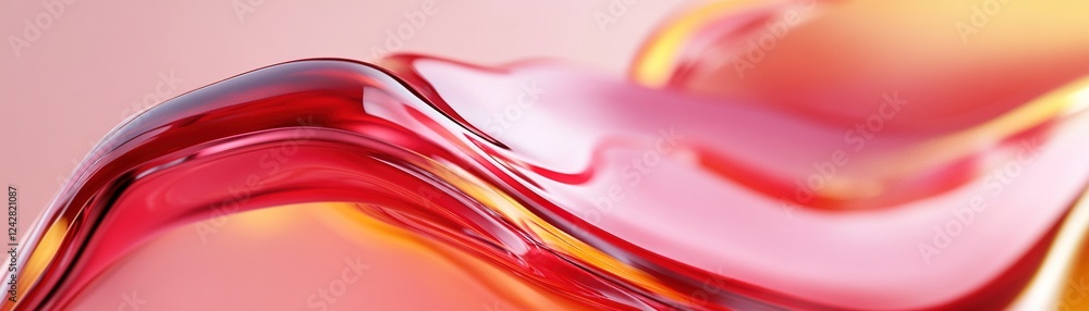 Poster abstract liquid shapes feature glossy red and yellow hues with subtle gradients and shadows, offerin