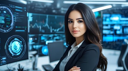 confident businesswoman tech ceo portrait - futuristic technology