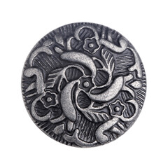 Vintage metal buttons, isolated on a white background.