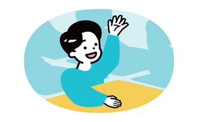 自信に満ちた小学生の男の子が、塾の授業で手を上げる挙手のイラスト：学校でも輝く子供たち