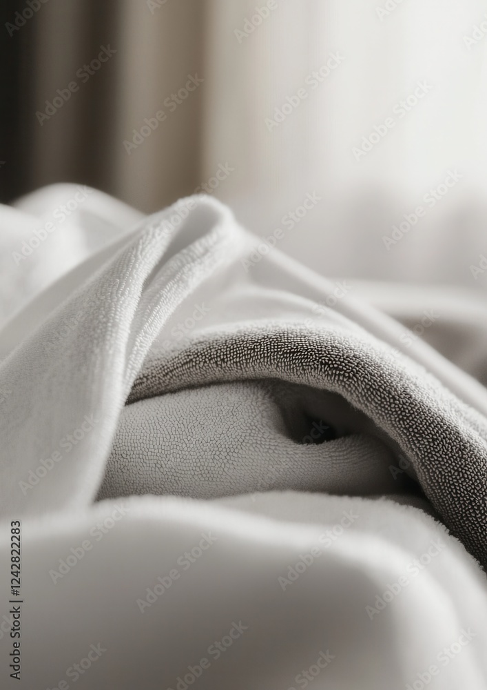 Poster close-up of a folded white fabric. the fabric appears to be soft and luxurious, with a subtle textur