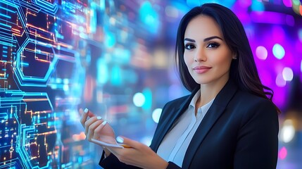 Fototapeta premium businesswoman tech innovation futuristic - futuristic technology