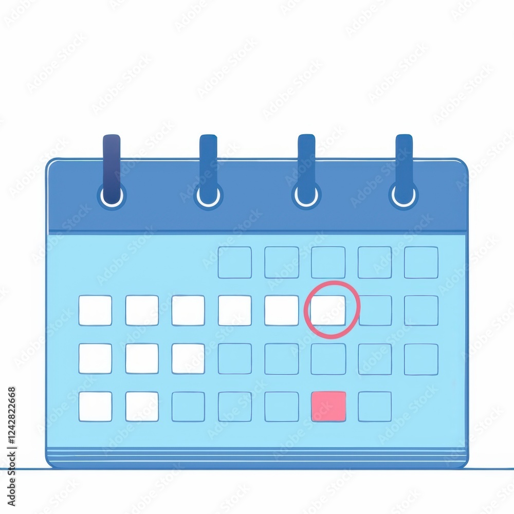 Poster a digital calendar with highlighted dates, featuring blue tones and a simple, clean design for sched