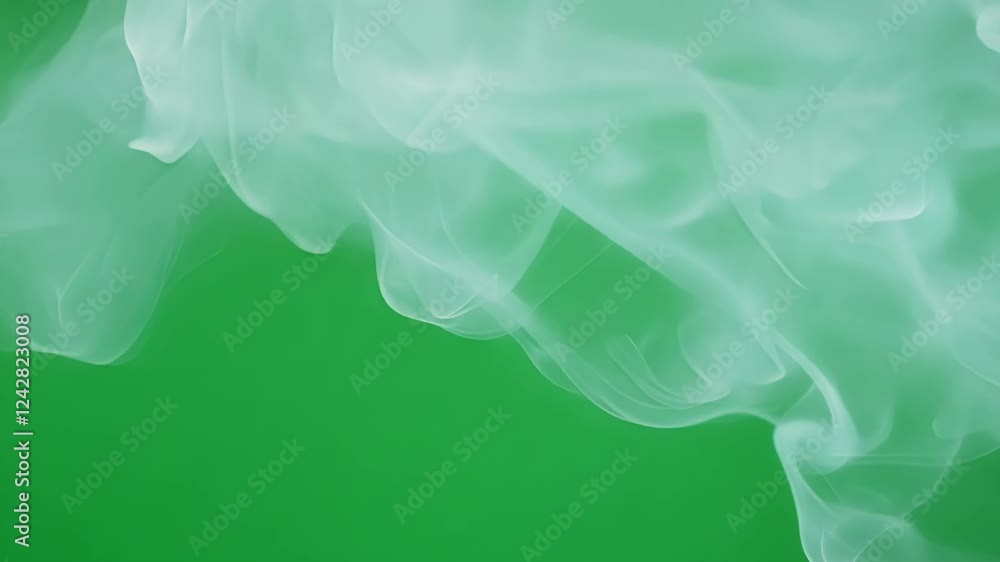 Poster translucent frost mist drapes elegantly adding depth to the green canvas. green screen chromakey