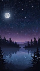 Fototapeta premium Starry twilight scene with an ombre effect of indigo to lavender, soft moonlight, and ethereal mist wallpaper and background generated ai
