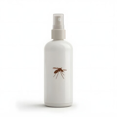 Highly detailed digital illustration of a sleek modern spray bottle with mosquito repellent and minimalistic label design against a white background