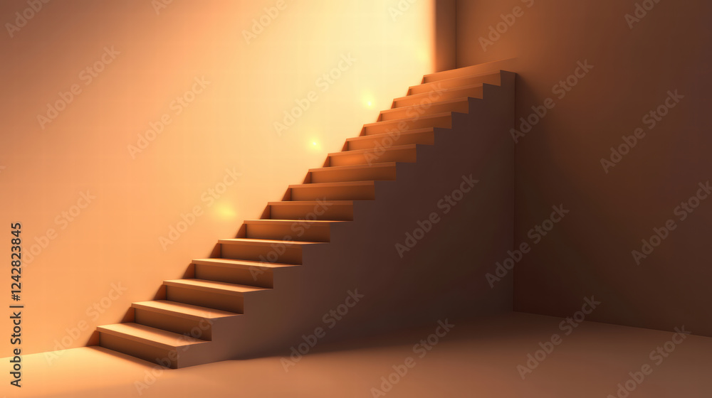 Poster minimalist staircase with warm lighting, creating serene atmosphere. design emphasizes simplicity an