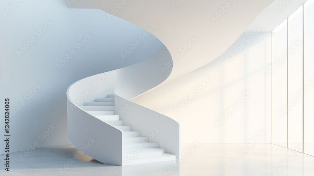 Aufkleber modern spiral staircase in minimalist setting with soft lighting, showcasing clean lines and sleek d