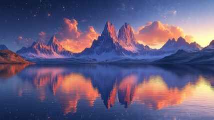 Majestic Mountains Reflecting in Calm Lake at Sunset