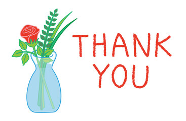 Illustration of a rose in a vase . Thank you card