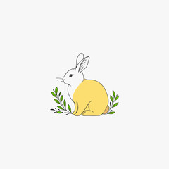 Plain background with cute cartoon rabbit illustration, ideal for t-shirt, decoration, and product design.