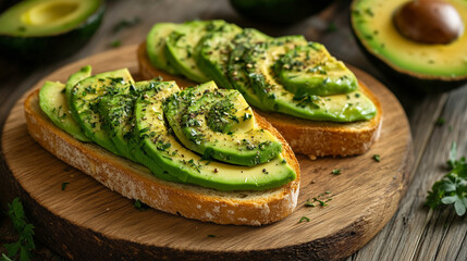 Avocado on toast. Toasts with  avocado that can be placed on bread, creating an appetizing composition. Healthy food eating. Healthy Vegetarian food background
